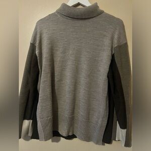 COS Wool Colorblock Turtleneck Sweater Womens Small Brown Tan Long Sleeve Cozy
